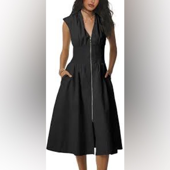 Dresses & Skirts - Black A-Line Midi Skirt with Front Zipper